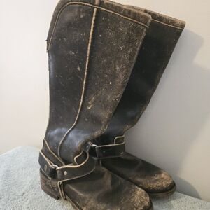 Tall Black Leather Harness Boots